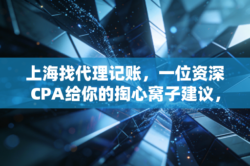 上海找代理记账，一位资深CPA给你的掏心窝子建议，别让低价毁了你的公司