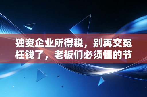 独资企业所得税,别再交冤枉钱了,老板们必须懂的节税真相