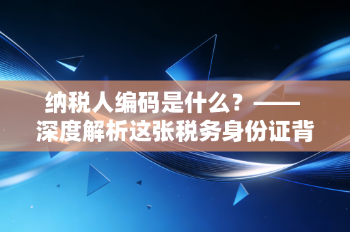 纳税人编码是什么？—— 深度解析这张税务身份证背后的商业逻辑与生活智慧