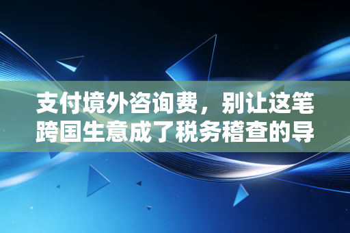 支付境外咨询费，别让这笔跨国生意成了税务稽查的导火索，一位注会眼中的合规避坑指南