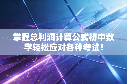 掌握总利润计算公式初中数学轻松应对各种考试！