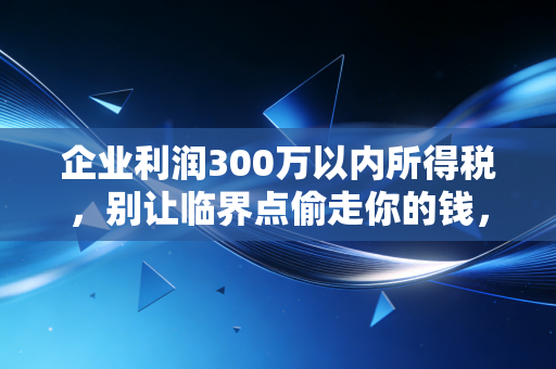 企业利润300万以内所得税，别让临界点偷走你的钱，老会计教你如何避坑