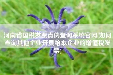 详细阅读:河南省国税发票真伪查询系统官网(如何查询其他企业开具给本企业的增值税发票) 河南省国税发票真伪查询系统官网(如何查询其他企业开具给本企业的增值税发票)