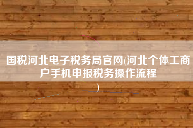 国税河北电子税务局官网(河北个体工商户手机申报税务操作流程
)