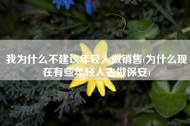 我为什么不建议年轻人做销售(为什么现在有些年轻人去做保安)