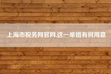 上海市税务网官网,这一举措有何用意