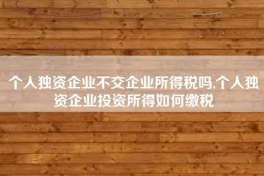 个人独资企业不交企业所得税吗,个人独资企业投资所得如何缴税