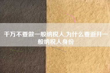 千万不要做一般纳税人,为什么要避开一般纳税人身份
