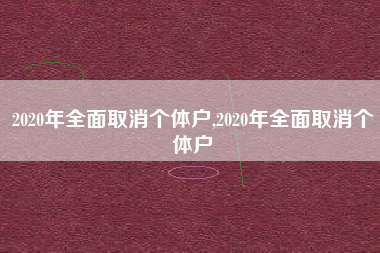2020年全面取消个体户,2020年全面取消个体户